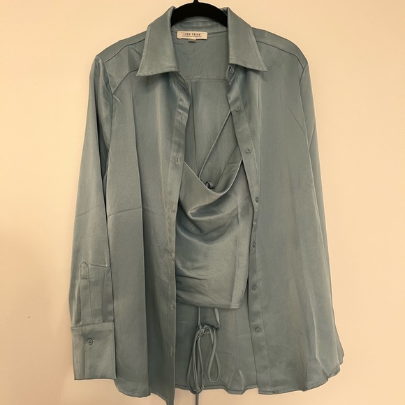 12TH TRIBE Satin cowl neck tank and button up - Picture 2 of 3